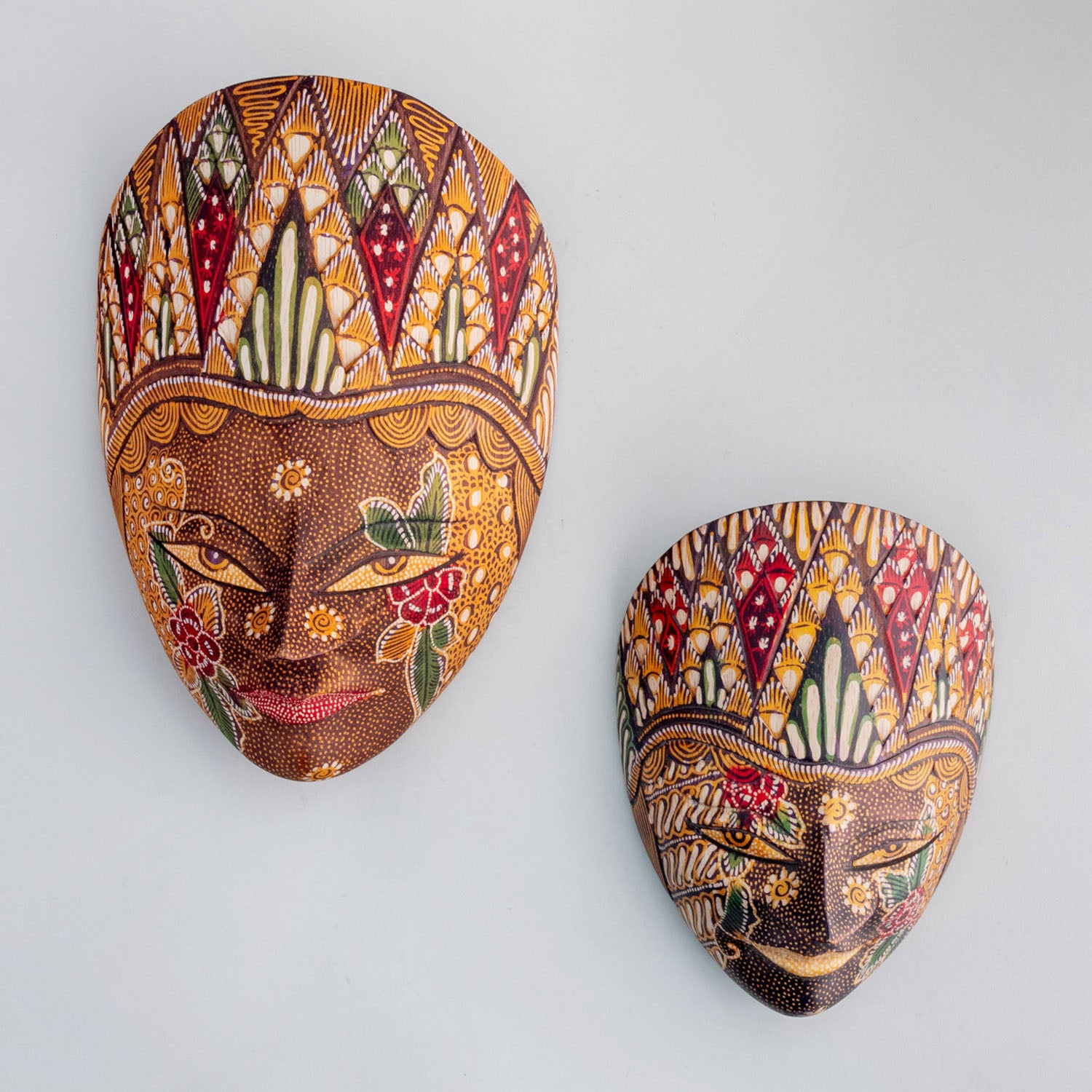 Indonesian Batik Wooden Mask - 11.5x8 Inches