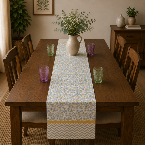 Blue Floral Block Printed Table Runner