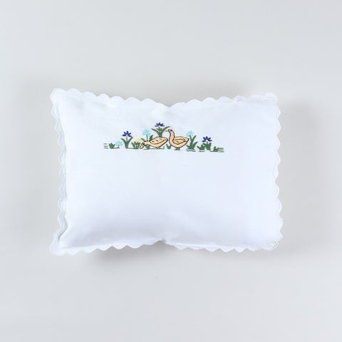 Kids pillow cover with colourful duck embroidery in Bengal Chikankari handwork from the handmade kids bedding collection