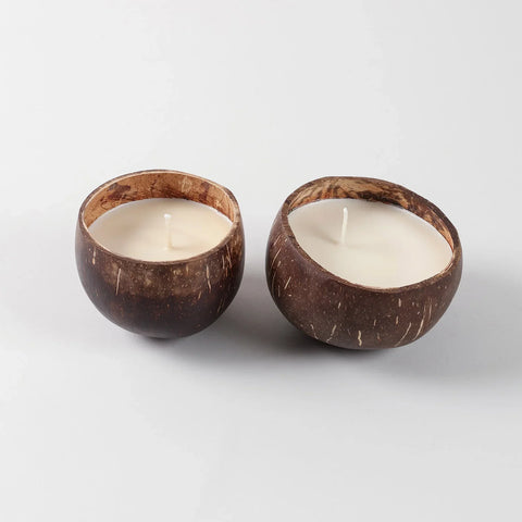 Sustainable coconut shell soy wax candle showcasing eco-friendly craftsmanship and natural materials