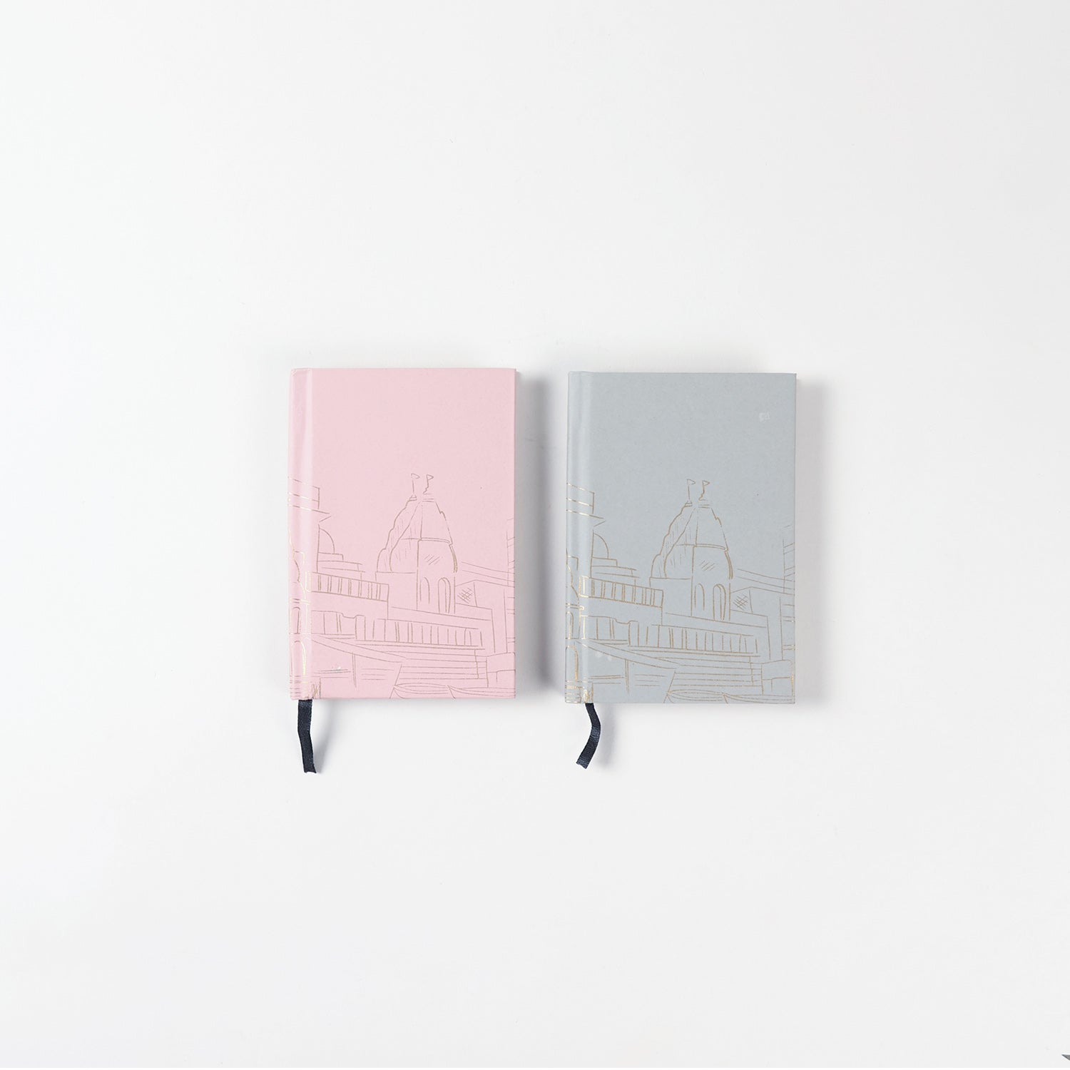 Eyaas Kashi handmade pocket notebook set of 2 with hard bound cover in grey and pink
