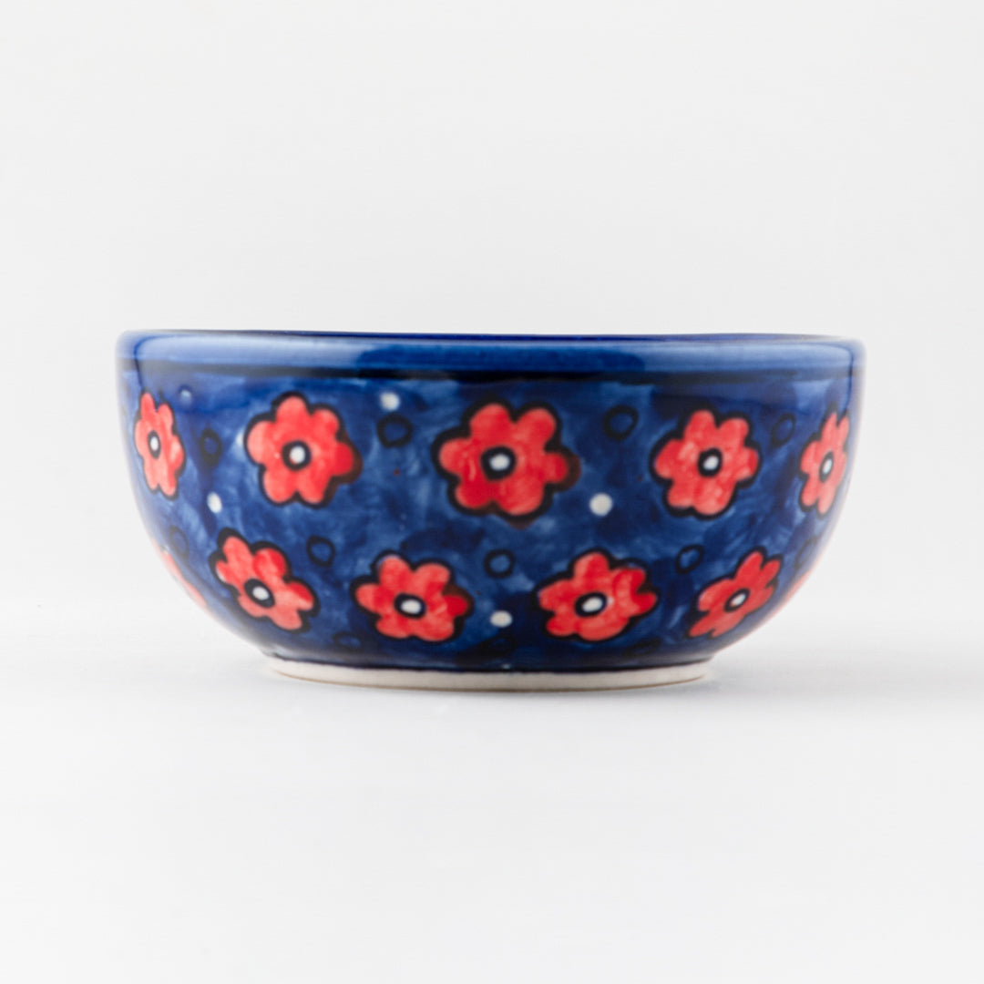 Floral ceramic bowl handcrafted in Khurja, featuring hand painted detailing and suitable for breakfast, snacks, or desserts