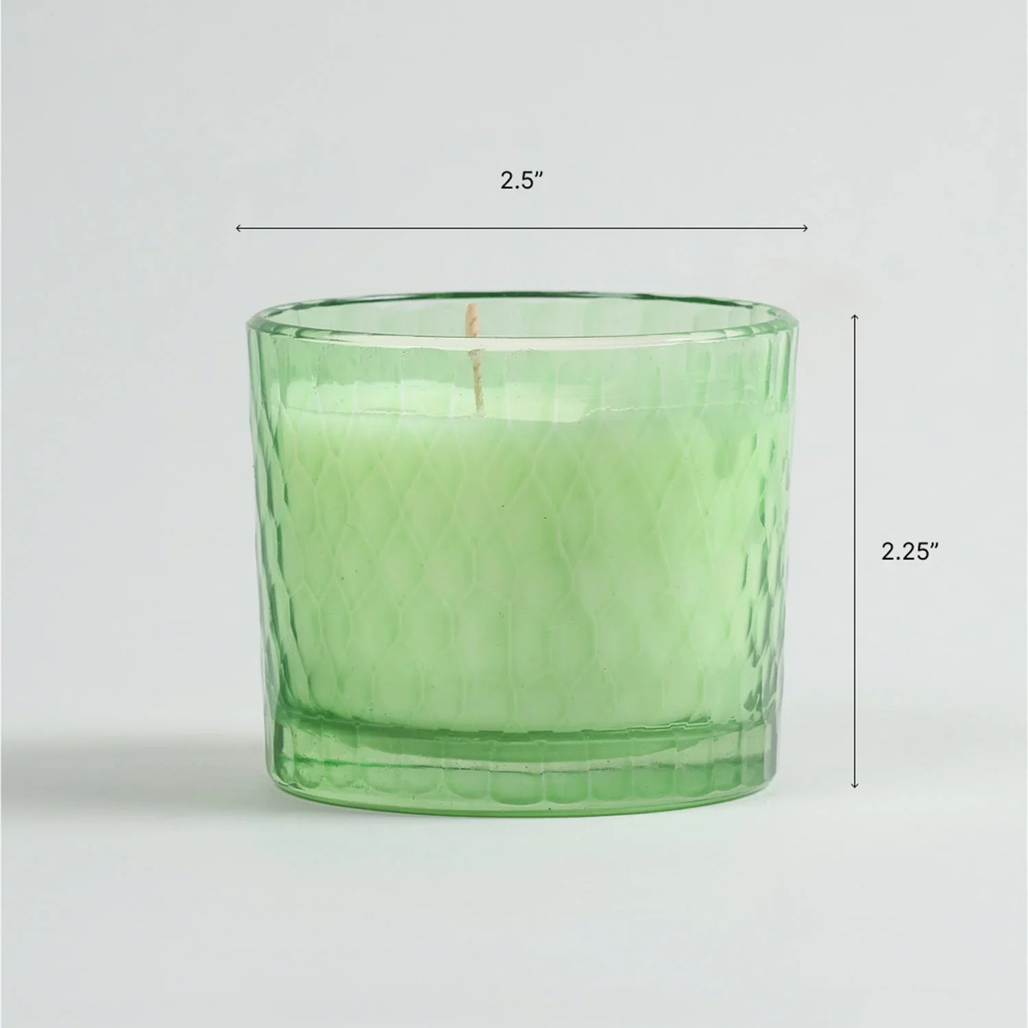 90 ml Green Apple scented soy wax candle with dimensions of 2.25 inches x 2.5 inches