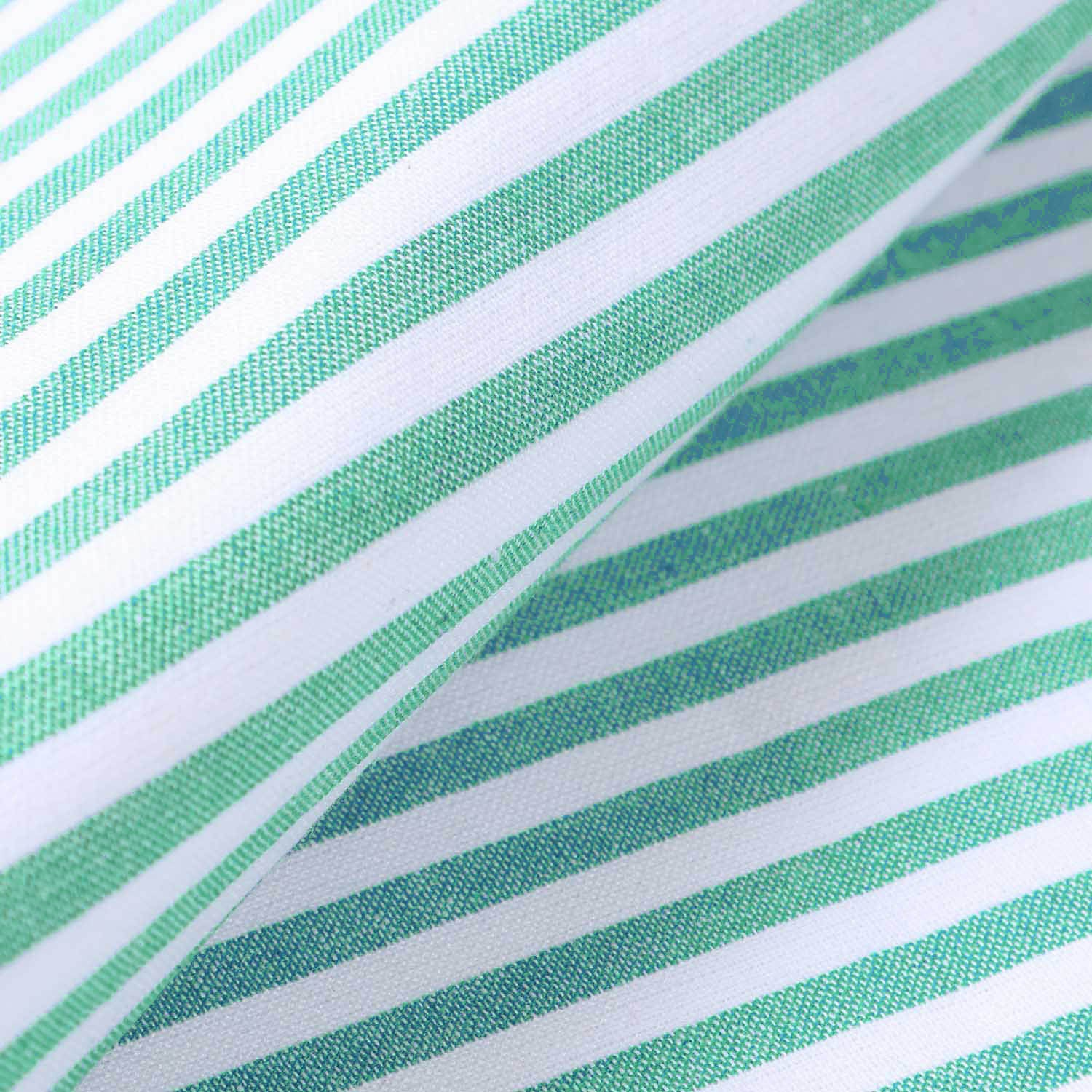 Detailed view of cotton placemat fabric with green stripe design showcasing durable handcrafted construction