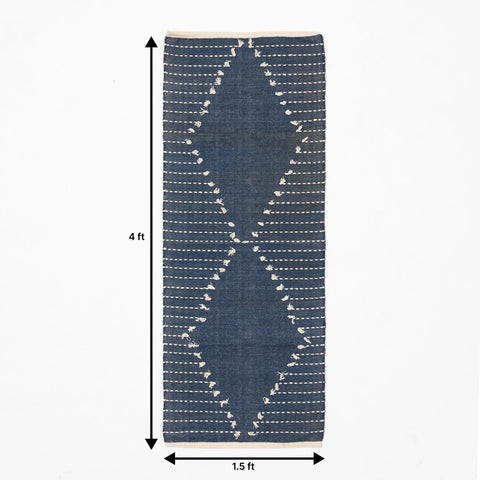 1.5 x 4 ft indigo stripe handwoven cotton dhurrie rug size guide