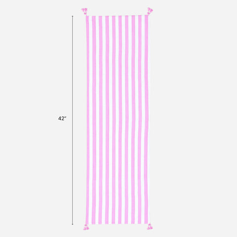 White & Pink Handwoven Cotton Stripes Table Runner With Tassels