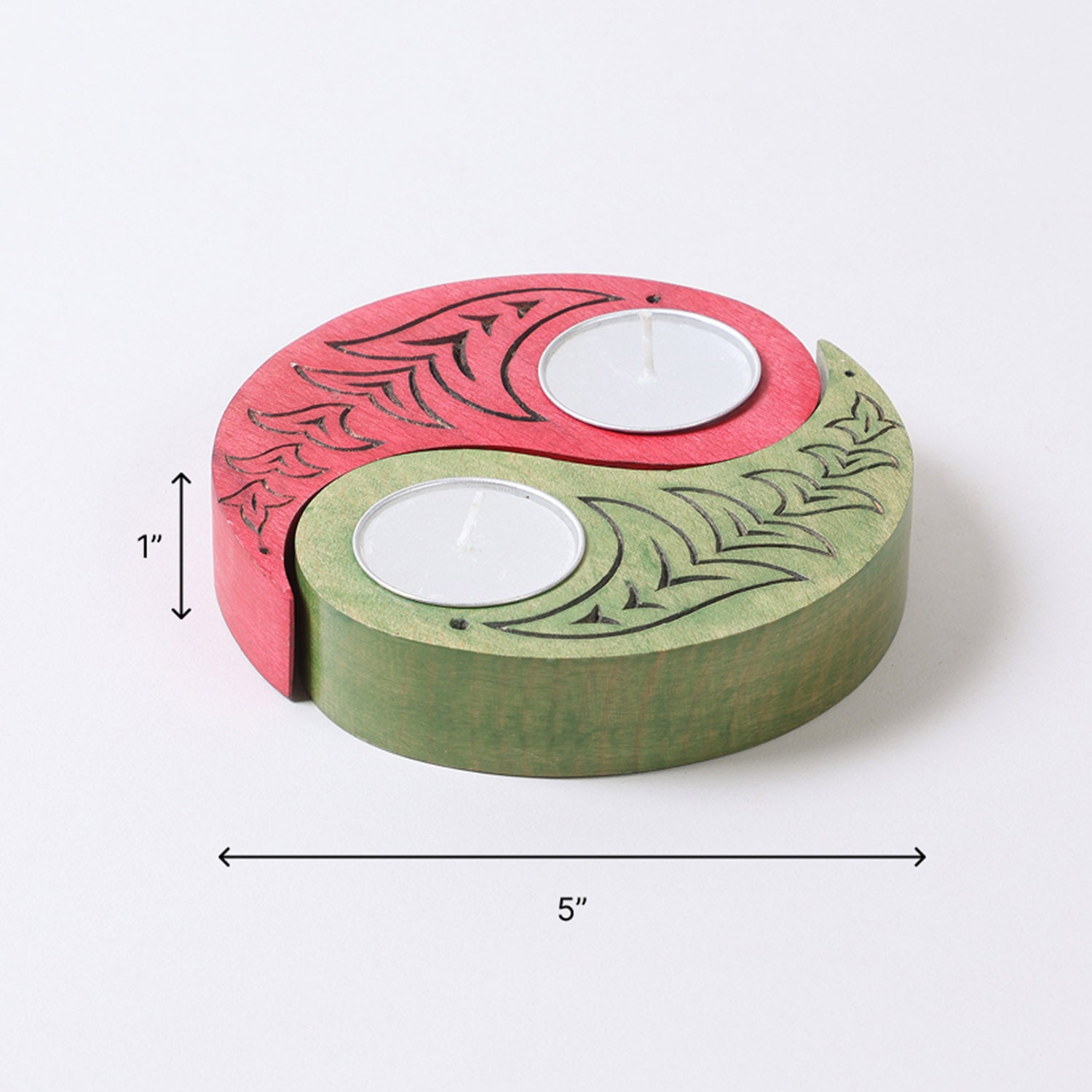 Ying Yang Bird T-Light Holders Red & Green Set of 2