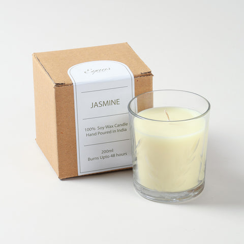 Jasmine scented soy wax candle in gift-ready packaging for home decor gifting and special occasions