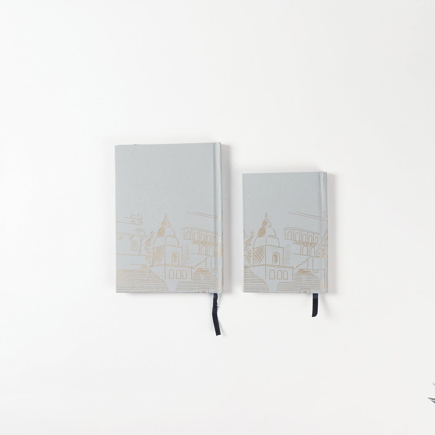 Back view of the Kashi large and small hardbound diary notebook set in grey