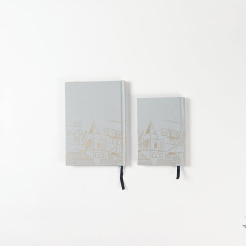 Back view of the Kashi large and small hardbound diary notebook set in grey