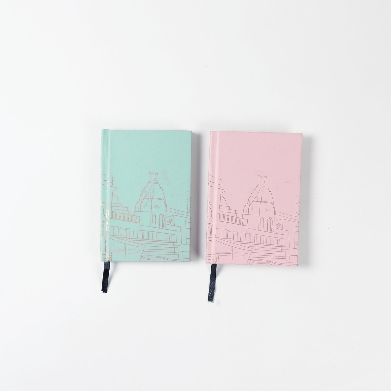 Kashi handmade pocket diary notebook set of 2 with green and pink hardbound covers for journaling, planning, and writing.