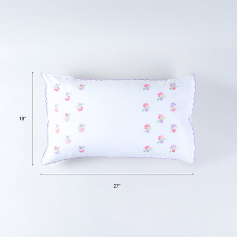 18x27 inch embroidered pillow case size guide with cotton fabric and back flap closure details