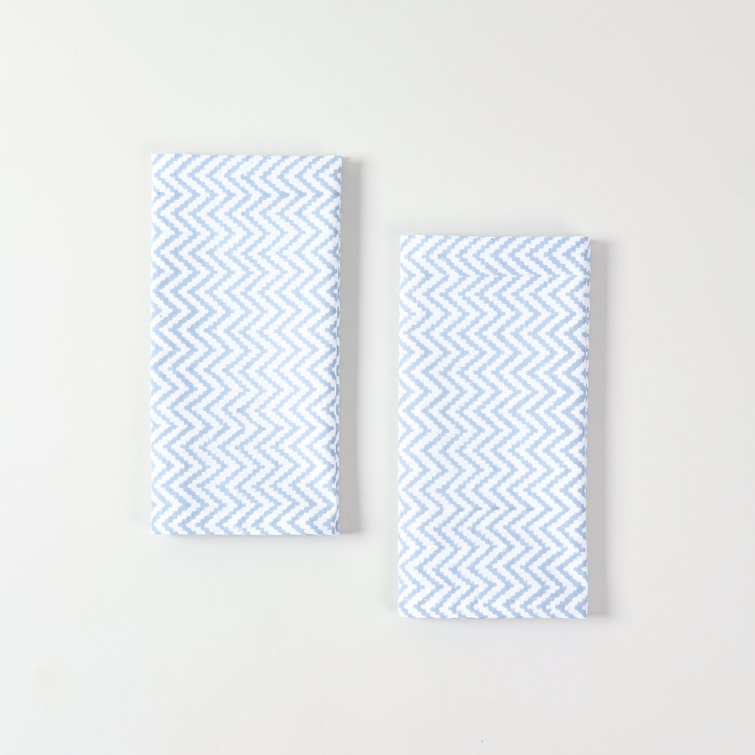 Light blue zigzag block printed cotton dinner napkins set for dining table decor and everyday meals