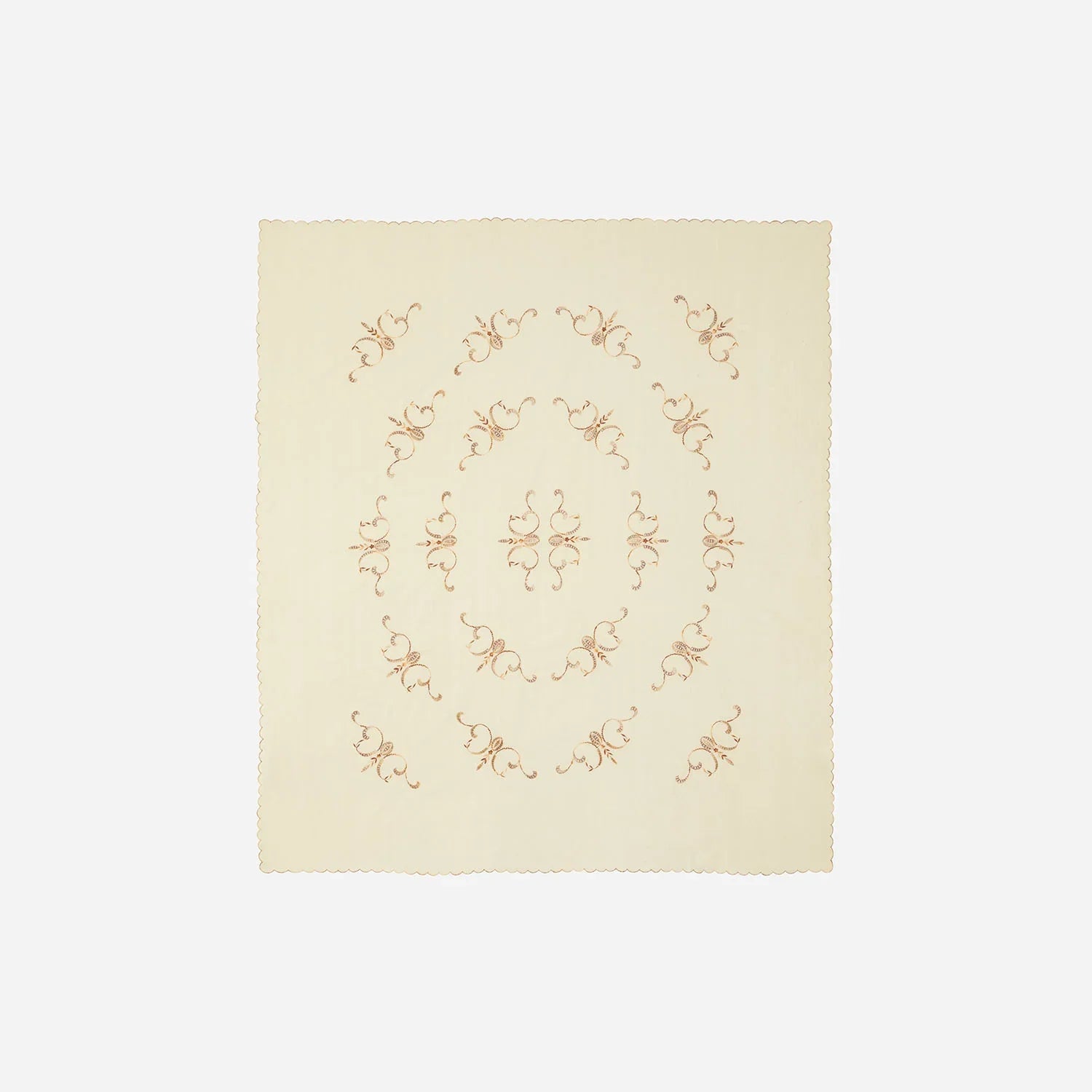King-size light brown embroidered bedcover set displayed in its full size