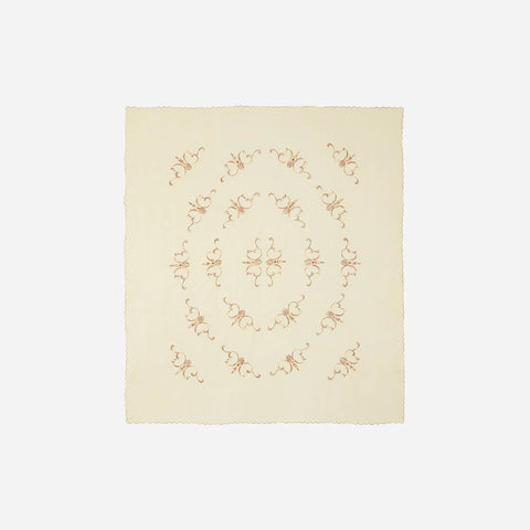 King-size light brown embroidered bedcover set displayed in its full size