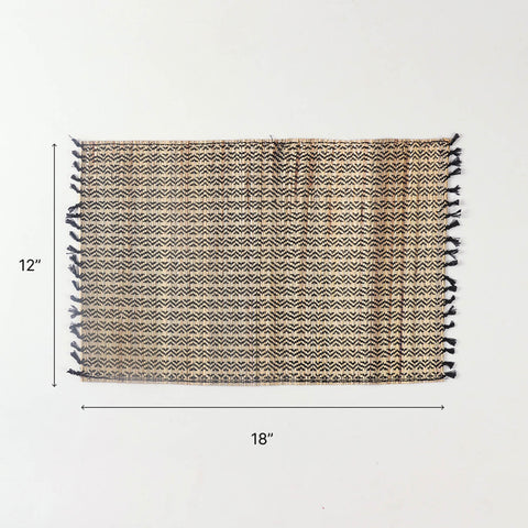 Size chart of Madurkathi dining table placemats showing dimensions of 12 x 18 inches for dining table settings