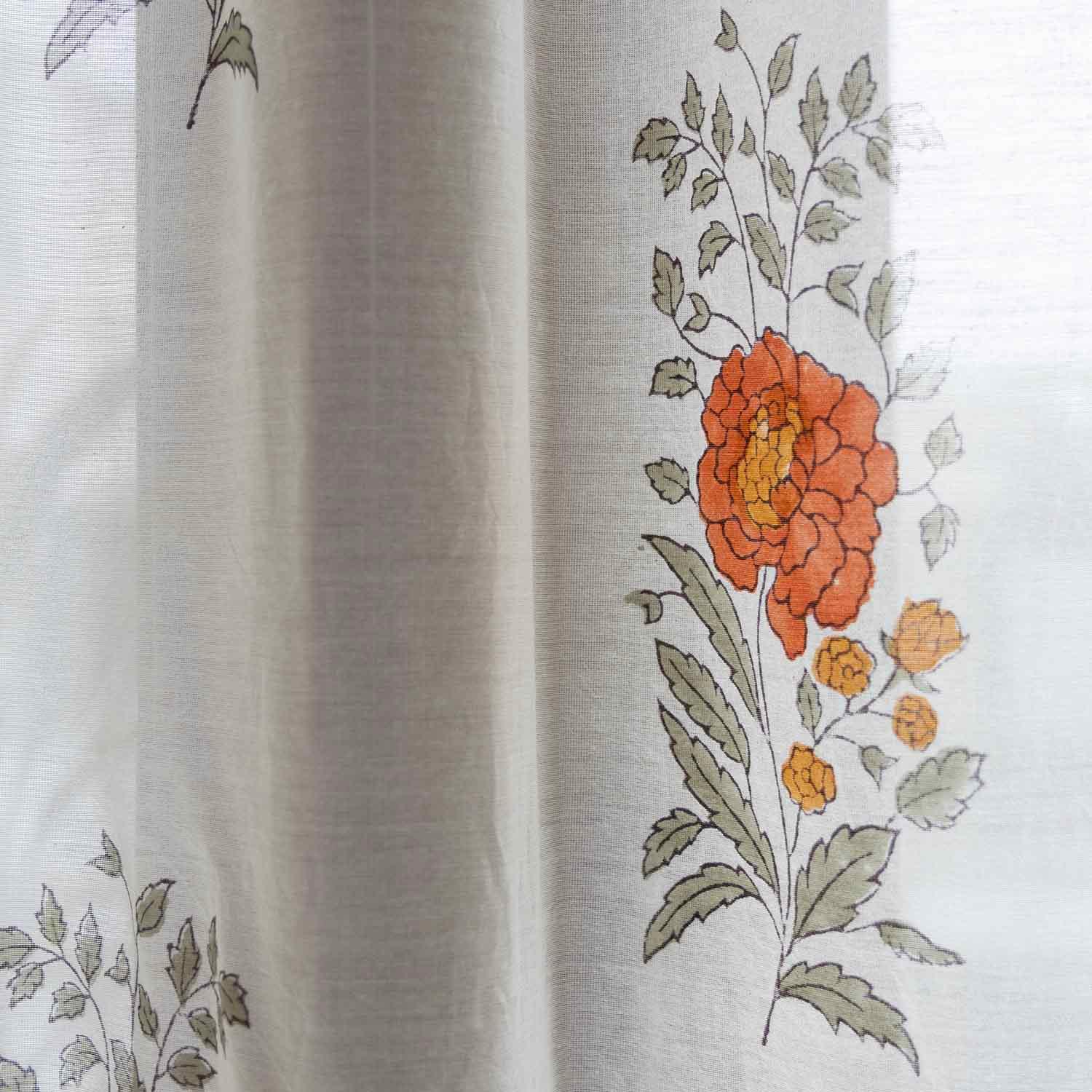 Marigold Buta block printed Chanderi sheer curtain measuring 5 feet in height