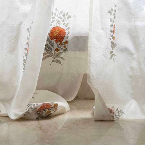 Marigold Buta block printed Chanderi sheer curtain measuring 7 feet in height