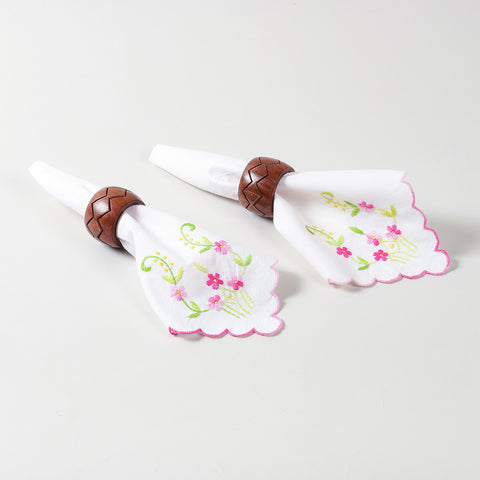 multi-colour-embroidered-napkin-set-of-2-styled.jpg
Alt Text: Set of two white cotton napkins with multicolour floral Bengal chikankari embroidery styled with napkin rings 