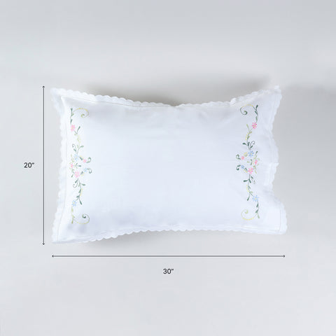 20x30 inch cotton pillow case size guide featuring multicoloured floral embroidery and handcrafted detailing