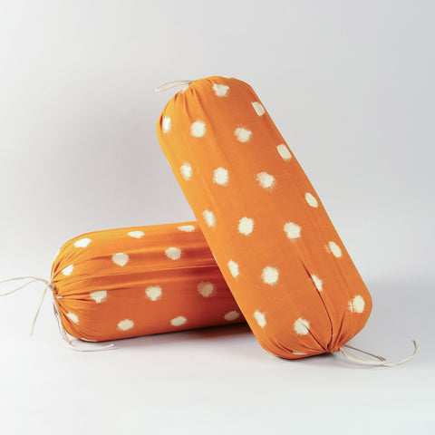 Set of two mustard handwoven cotton bolster covers featuring rich texture and traditional craftsmanship