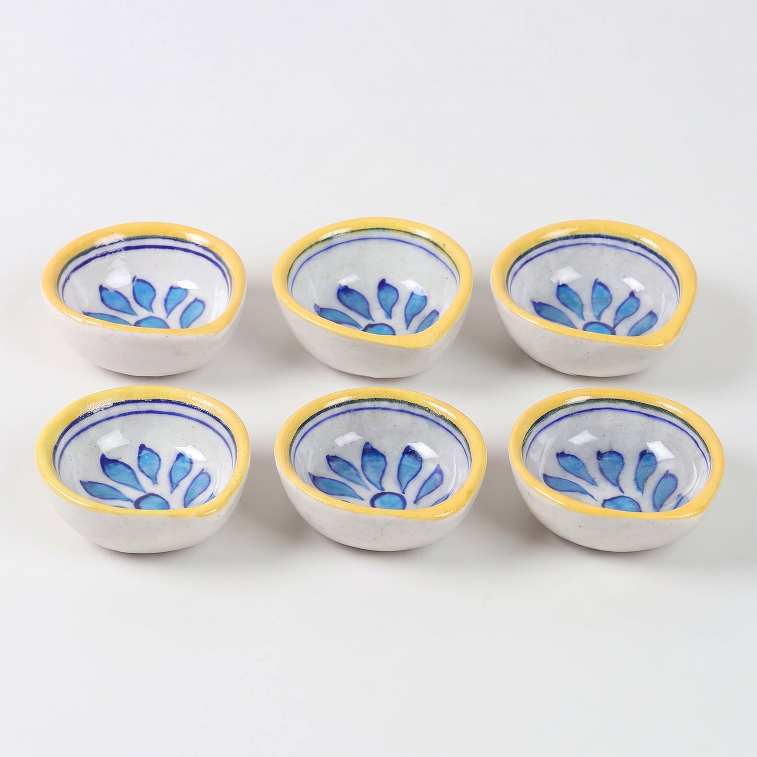 Set of 6 handcrafted Jaipur Blue Pottery diyas