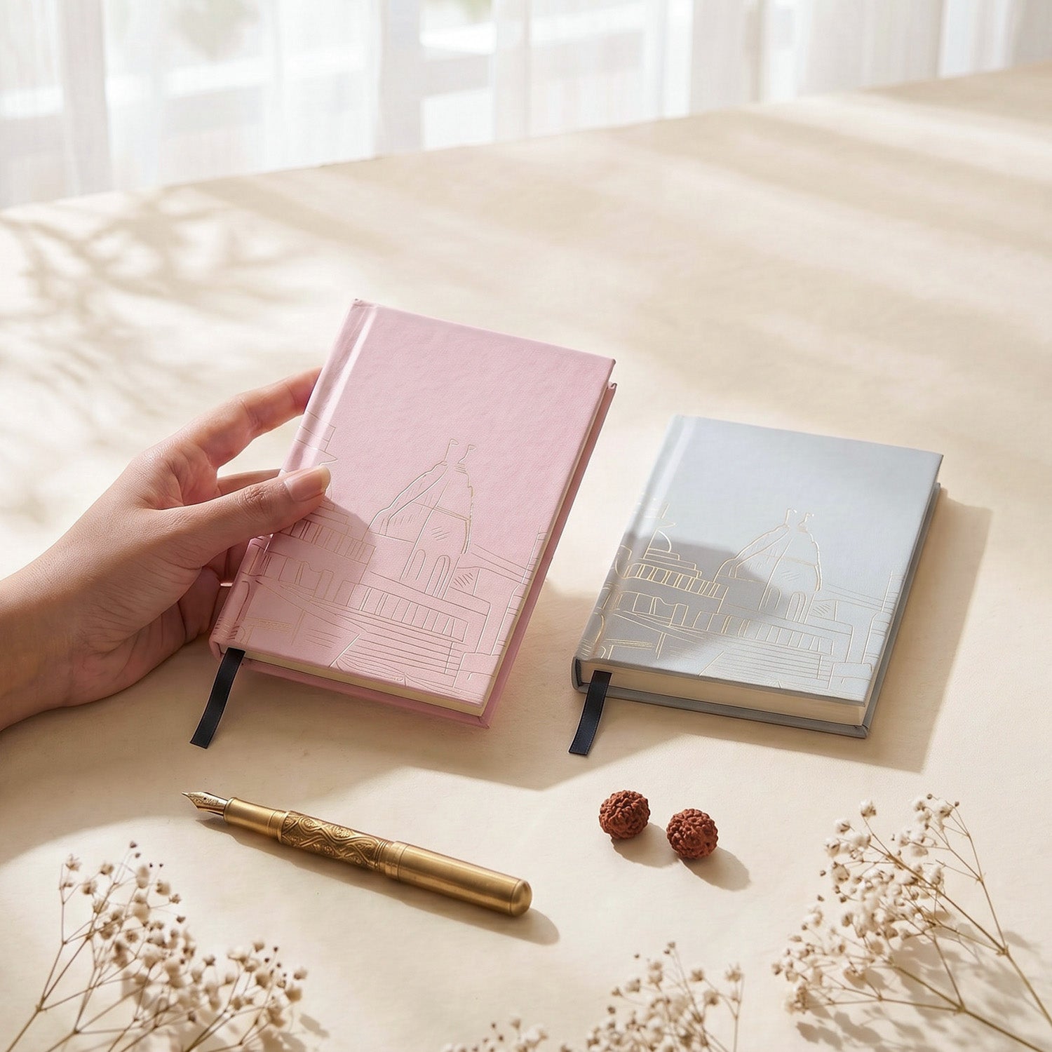 Handmade pocket notebook on an office desk for note taking, planning, journaling &writing