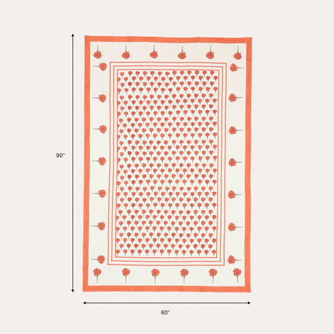 60 x 90 inch cotton table cloth size guide featuring orange marigold buti hand block printed motifs