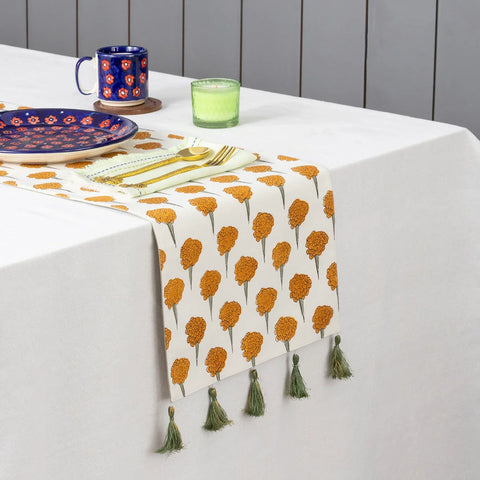 Yellow Marigold Buti Block-Printed Table Runner