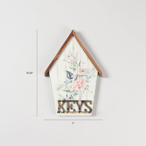 Size of handmade bamboo decoupage key holder showing dimensions of 10.25 x 7 inches for wall mounting