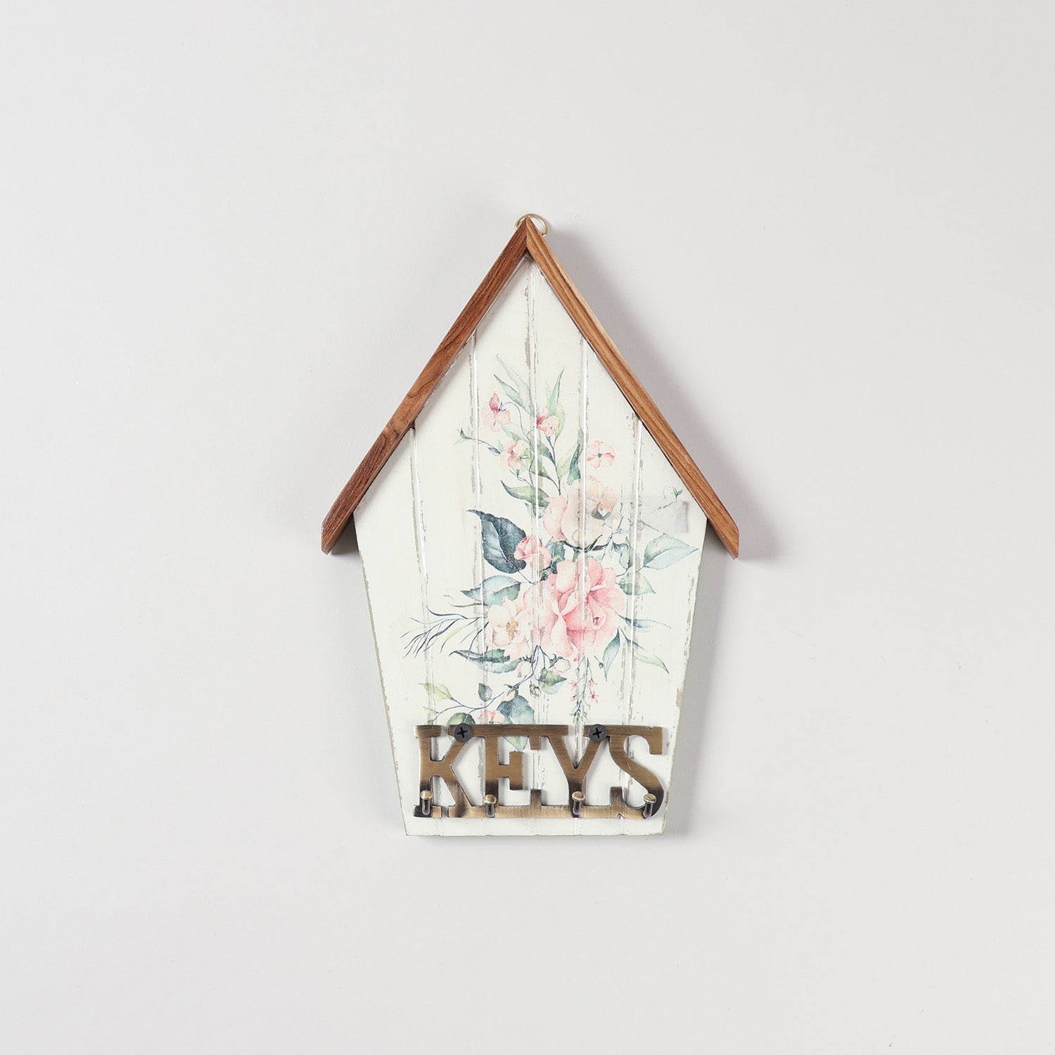 Bamboo decoupage key holder featuring pink floral artwork on a natural bamboo base, ideal as a wall mounted key holder for home
