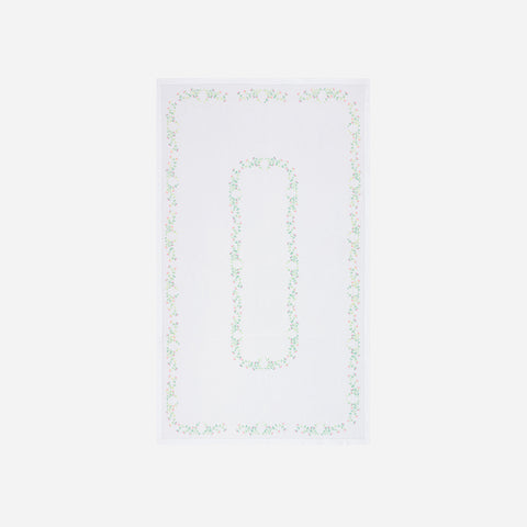 Full size cotton dining table cover with pink blossom embroidery and handcrafted cutwork border detailing