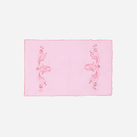 Pink cotton pillow cases featuring matching dark pink chikankari hand embroidery