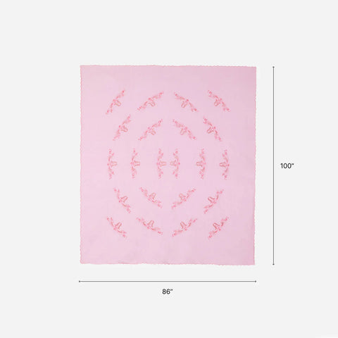 King size pink chikankari embroidered bedcover of 86 x 100 inches with two pillow cases dimension guide