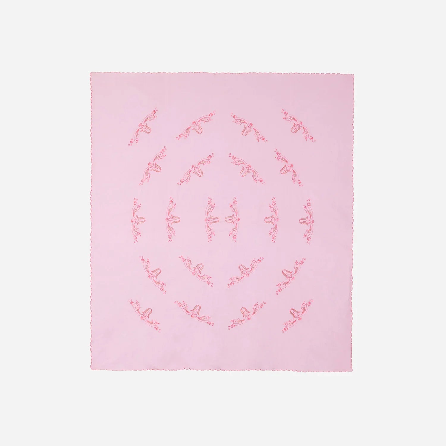King size pink cotton bedcover with floral chikankari embroidery in its full size
