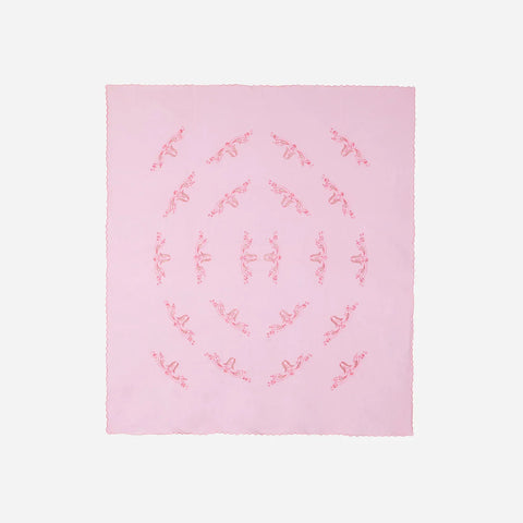 King size pink cotton bedcover with floral chikankari embroidery in its full size