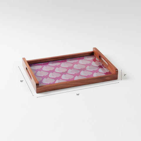 Size chart of rectangular wooden serving tray showing dimensions of 14 inches by 10 inches by 2 inches