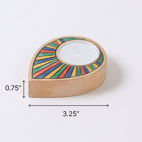 3.5 x 2.5 x 0.75 inch wooden t-light holder size guide with hand carved raindrop design