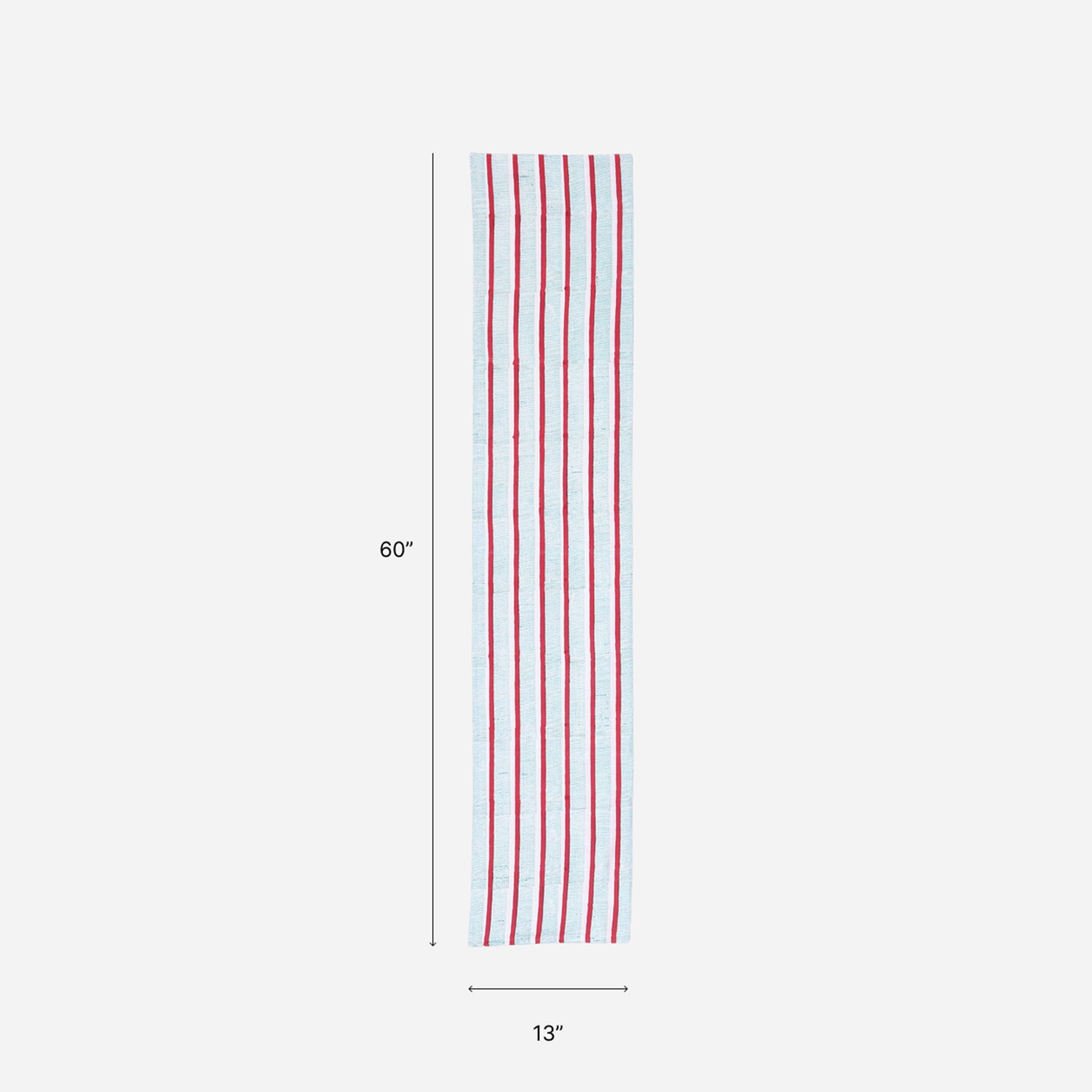 Size chart of a block printed cotton table runner measuring 13 x 60 inches, suitable for 4 to 6 seater dining tables