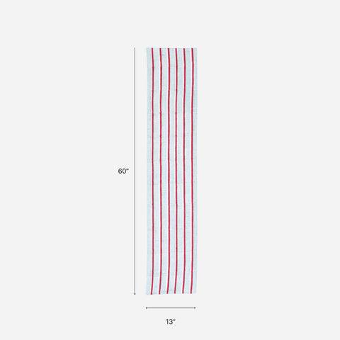 Size chart of a block printed cotton table runner measuring 13 x 60 inches, suitable for 4 to 6 seater dining tables