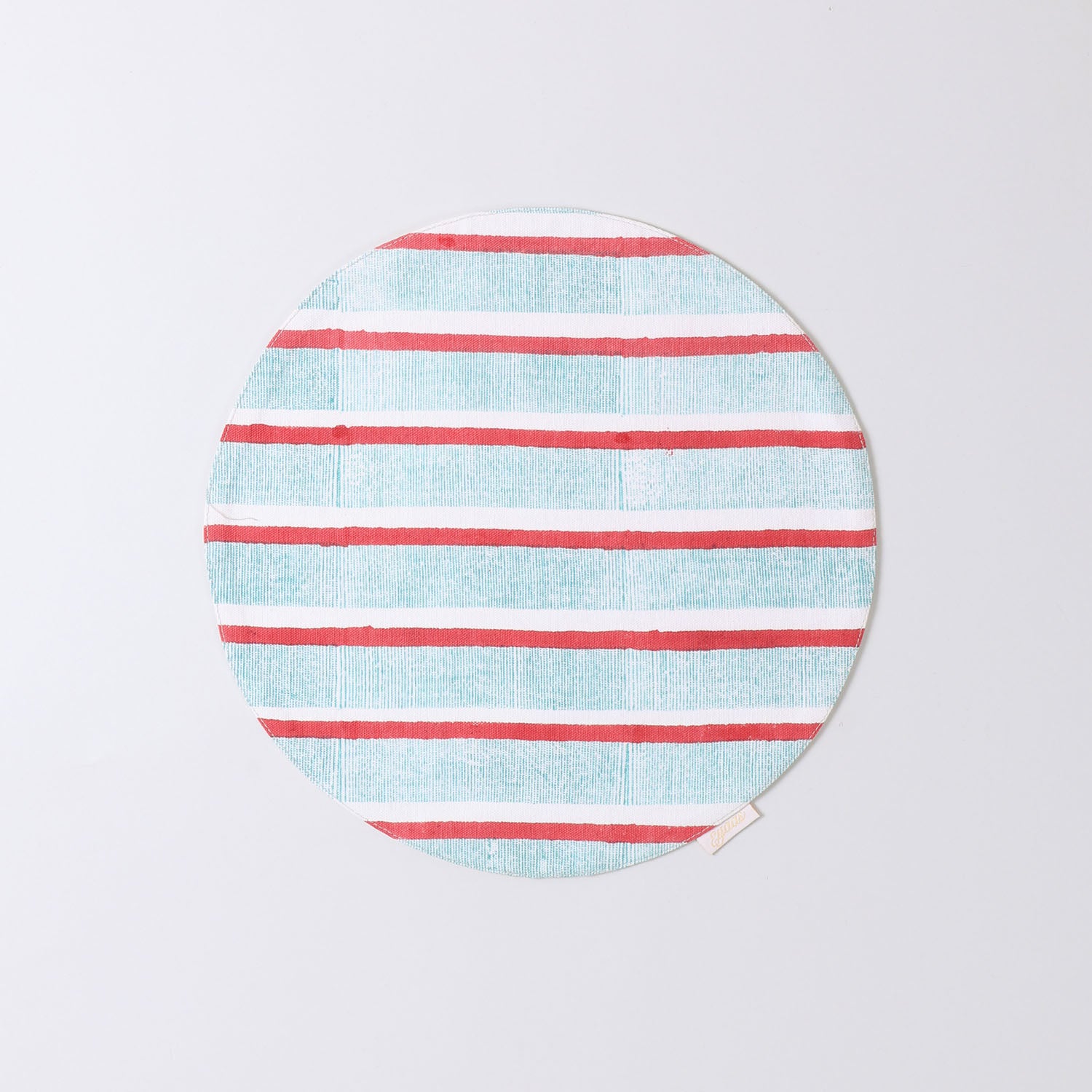  cotton table mat with red and green stripe block print pattern handcrafted by Indian artisans