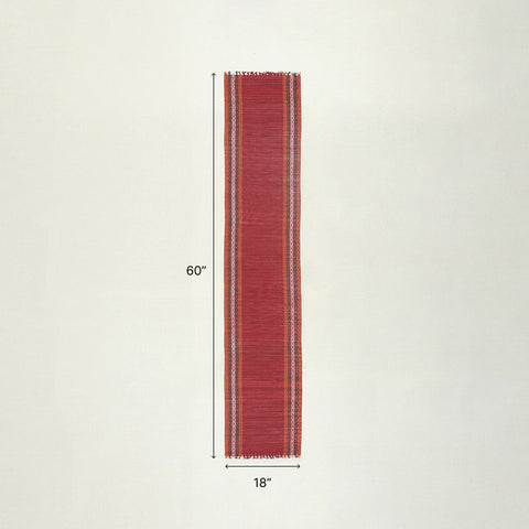 Size chart of red Madhurkathi table runner showing dimensions of 12 x 60 inches, suitable for 4 to 6 seater dining tables