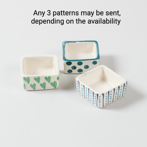 Square Ceramic Dip Bowls Set of 3 (Multi-Colour)