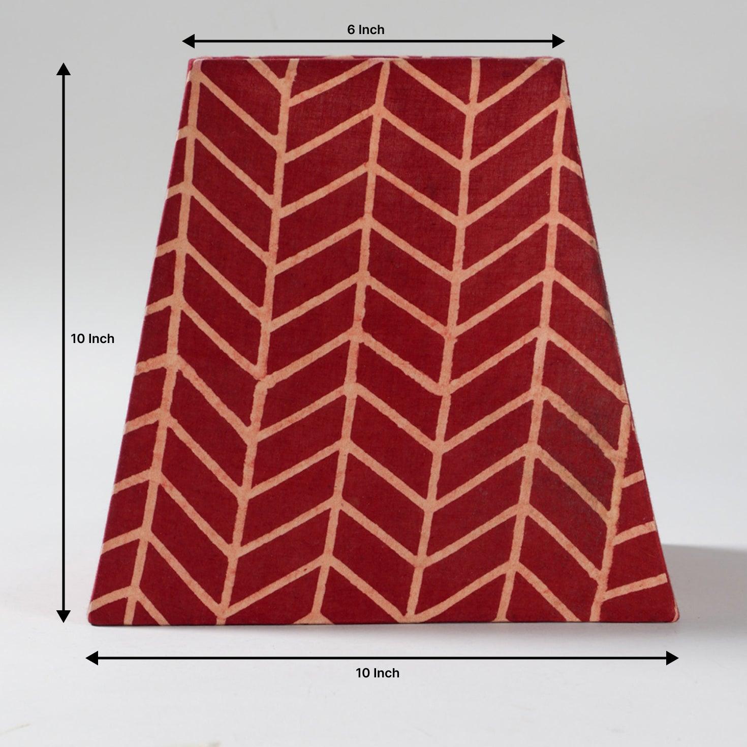 Dimensions of the Rust Ajrakh cotton tapered square lamp shade, 10 x 10 x 6 inches- Eyaas