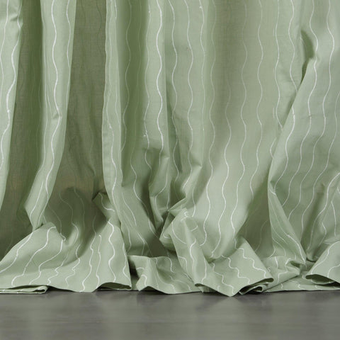 Sage Green wave block print mulmul cotton window curtain. Soft, breathable cotton curtains for windows and doors with a handcrafted design.