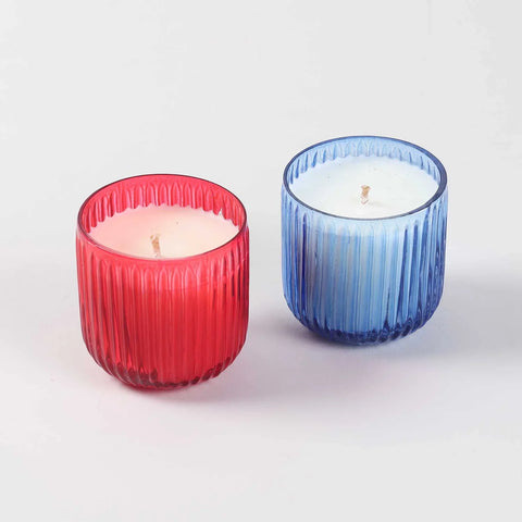 Ocean and apple cinnamon scented soy wax glass candle set of 2 with aromatic fragrances for home décor and gifting