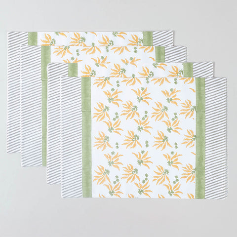 Yellow & Green Floral Block Printed Placemat 13x18 Inches