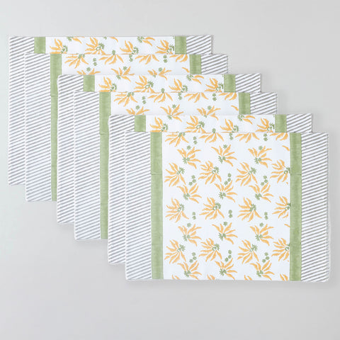 Yellow & Green Floral Block Printed Placemat 13x18 Inches