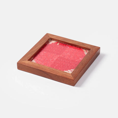 Single Sheesham wooden coaster with colourful Phulkari embroidery and glass top for tea cups and coffee mugs.