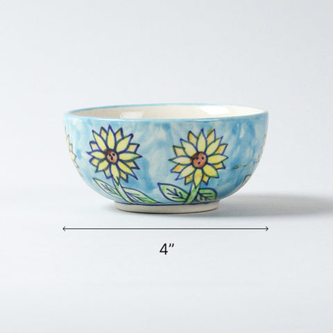  Size chart of Sunflower ceramic katori bowl showing a diameter of 4 inches
